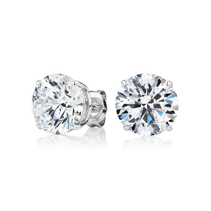 women's crystal earrings-Round Brilliant stud earrings with 8 carats* of diamond simulants in 10 carat white gold