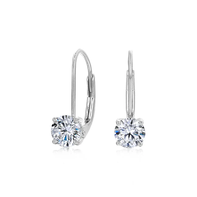 women's huggie earrings-Round Brilliant drop earrings with 1 carat* of diamond simulants in 10 carat white gold