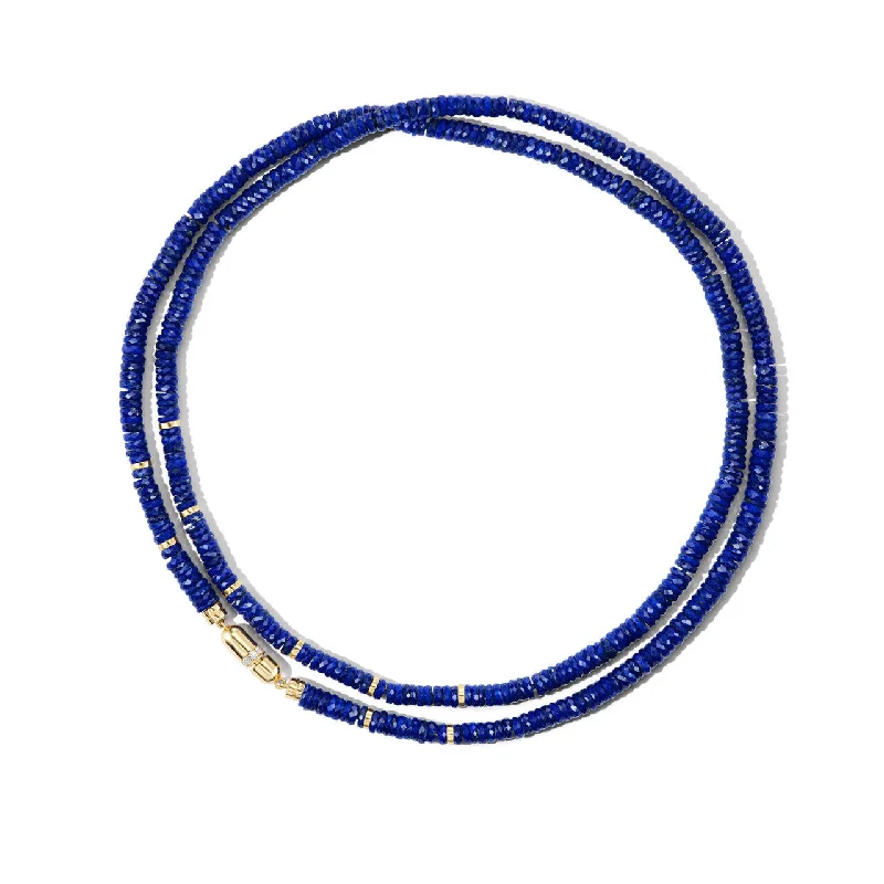 women's elegant diamond necklaces-LAPIS NECKLACE WITH PAVÉ DIAMOND CAPSULE CLASP IN 18K YELLOW GOLD