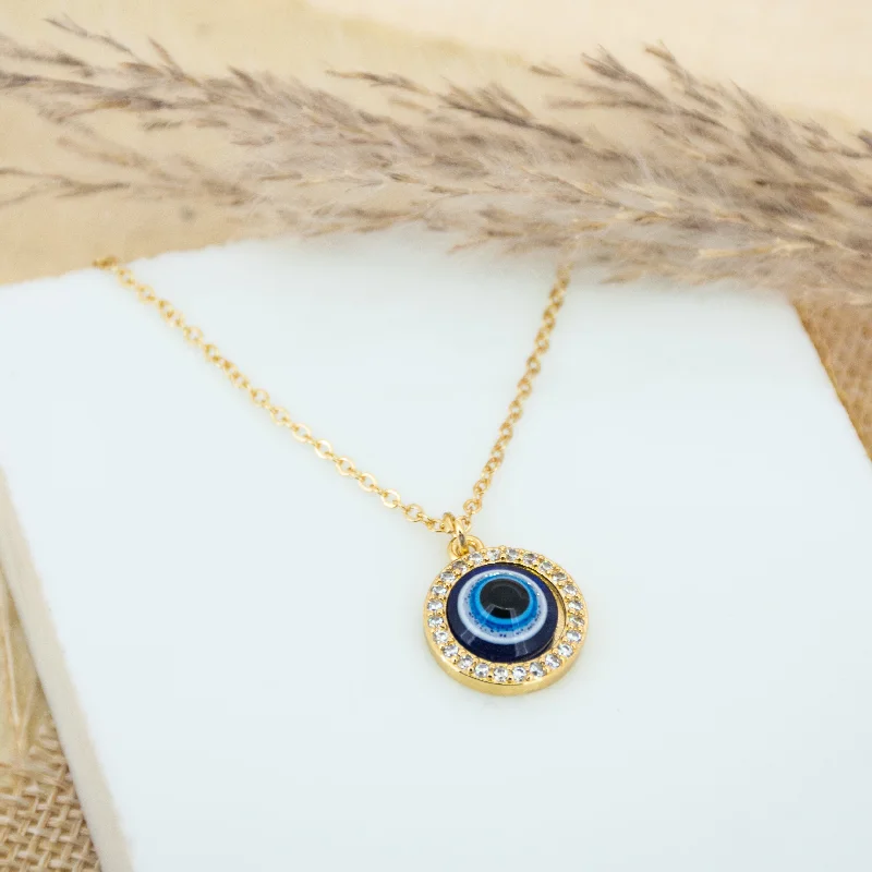 women's diamond necklaces-Gleaming Evil Eye Petite Necklace