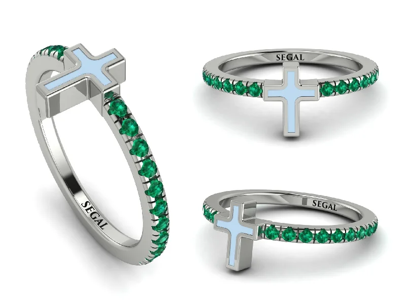 women's nature-inspired rings-Elegant Enamel Cross Emerald Ring - Cross No. 6