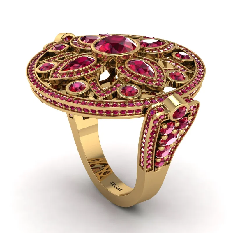 women's promise rings-Ruby Vintage Art Deco Filigree Bezel Ring - Matilda No. 55