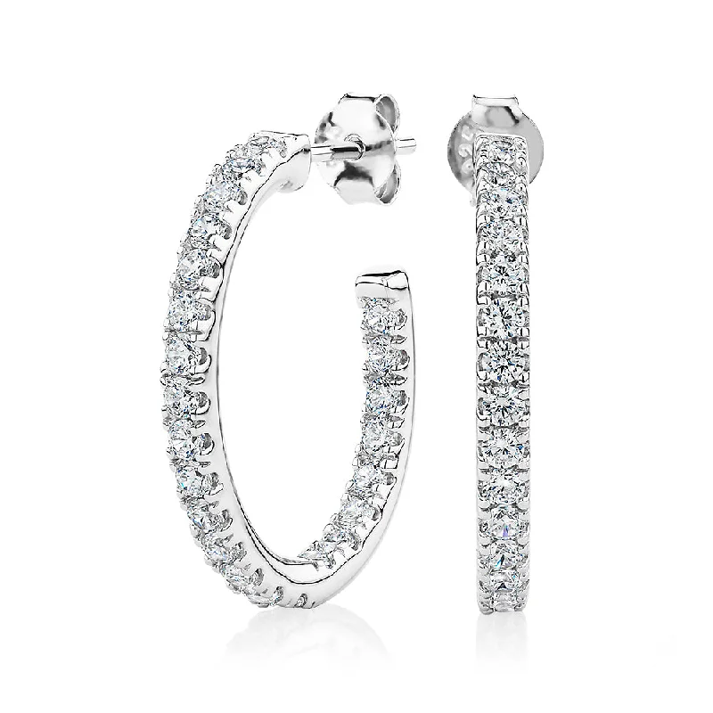 women's celestial charm earrings-Round Brilliant hoop earrings with 1.4 carats* of diamond simulants in sterling silver