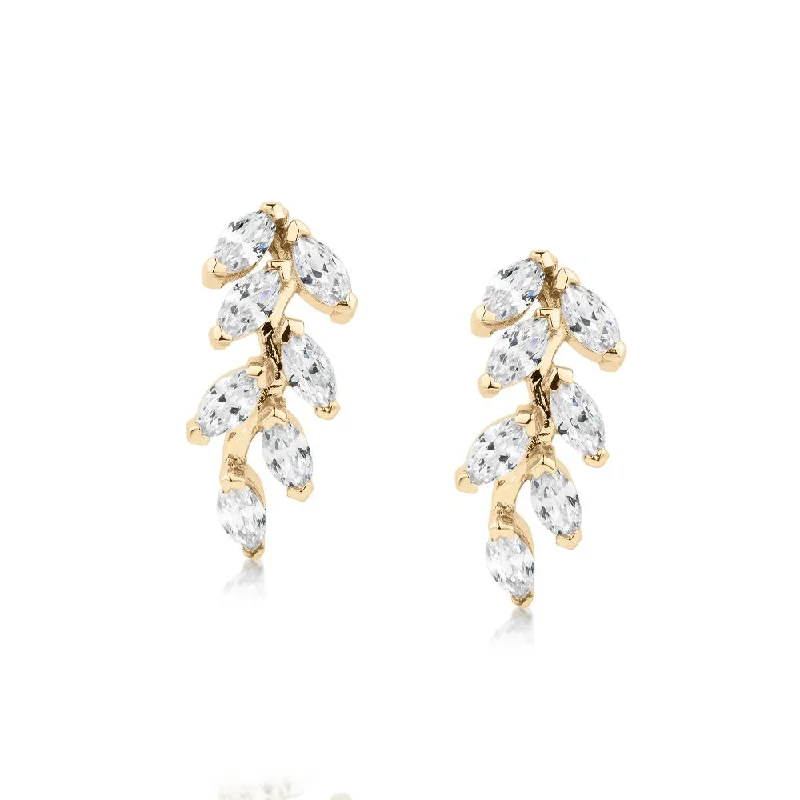 women's modern earrings-Marquise drop earrings with 1.4 carats* of diamond simulants in 10 carat yellow gold