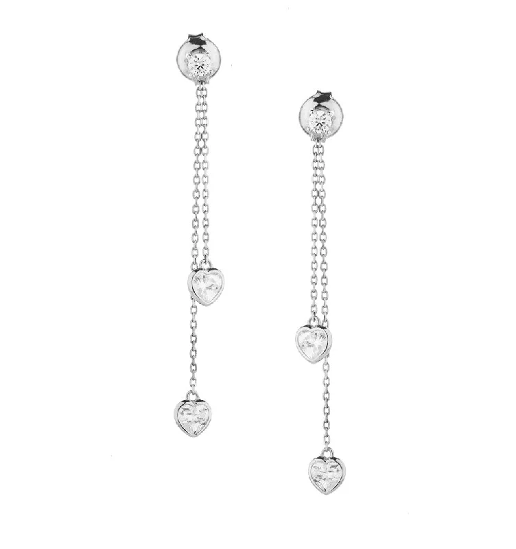 women's bridal earrings-Heart and Round Brilliant drop earrings with 1.22 carats* of diamond simulants in sterling silver