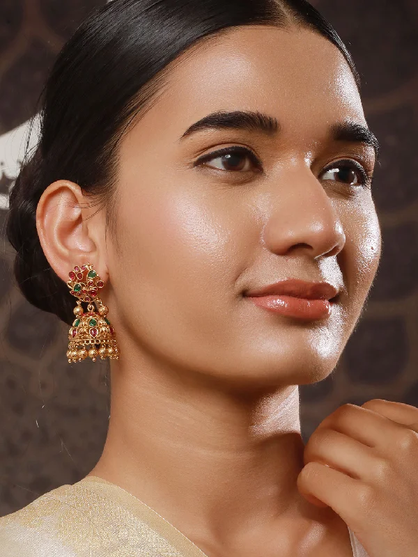 women's gold dangling earrings-Gold-Plated Peacock Shaped Jhumkas Earrings