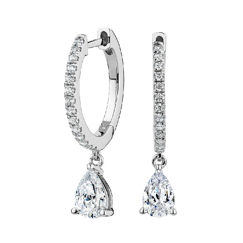 women's silver hoop earrings-Pear and Round Brilliant drop earrings with 0.92 carats* of diamond simulants in sterling silver