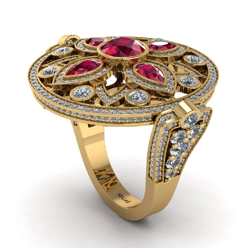 women's square rings-Ruby Vintage Art Deco Filigree Bezel Ring - Matilda No. 10