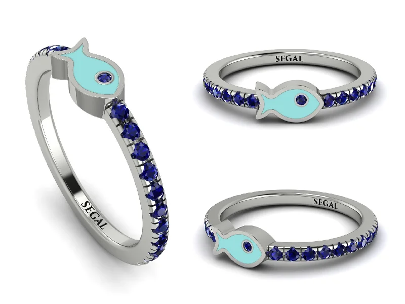 women's diamond eternity rings-Elegant Enamel Fish Sapphire Ring - Fish No. 15