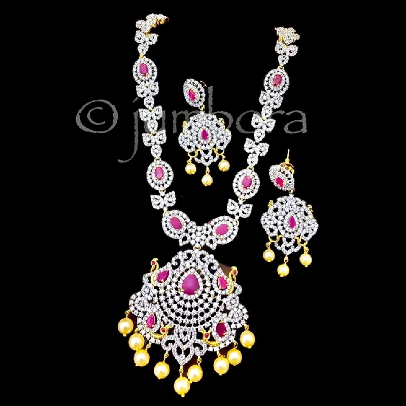 women's delicate necklaces-Diamond Alike AD Zircon (CZ) White & Ruby Necklace