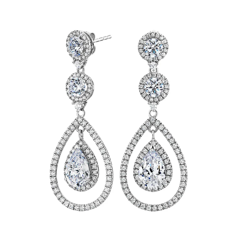 women's retro earrings-Pear and Round Brilliant drop earrings with 7 carats* of diamond simulants in sterling silver