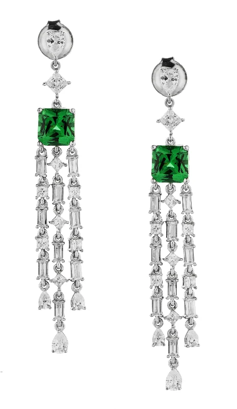 women's opal earrings-Princess Cut, Pear and Baguette drop earrings with emerald simulants and 5.44 carats* of diamond simulants in sterling silver