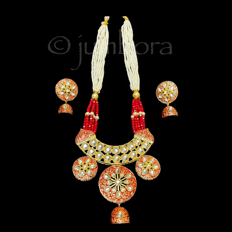 women's classic necklaces-Handmade Meenakari Kundan Beaded Mala Necklace