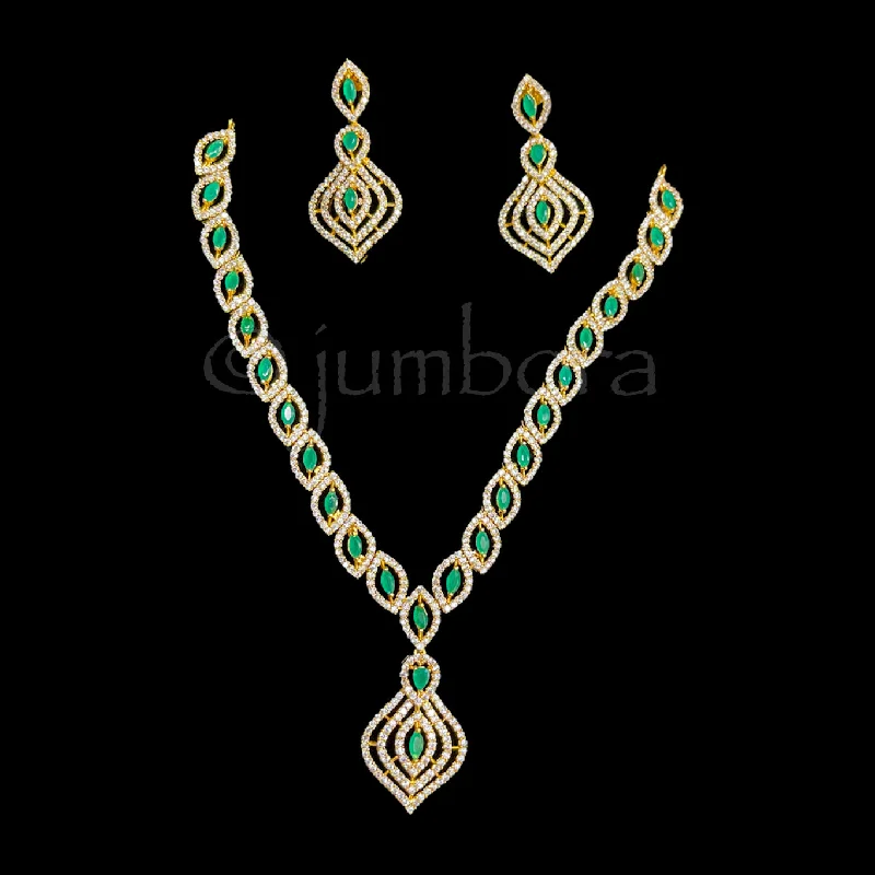 women's cross necklaces-Emerald Green and White AD Zircon (CZ) Necklace set