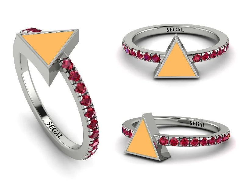 women's eternity rings-Elegant Enamel Triangle Ruby Ring - Triangle No. 12