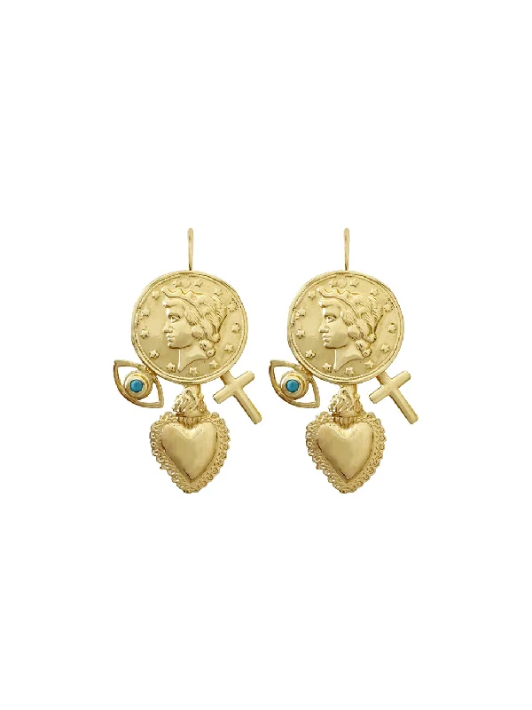 women's colorful earrings-Gold Jumbo Penny Charm Earrings