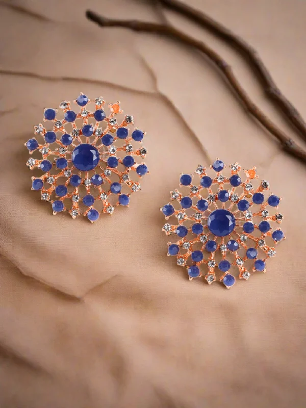 women's stud earrings-Blue & White Cz Studded Contemporary Stud Earrings