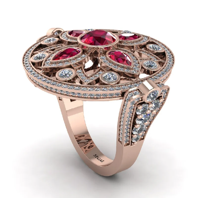 women's art deco rings-Ruby Vintage Art Deco Filigree Bezel Ring - Matilda No. 11