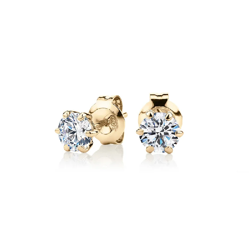 women's long earrings-Round Brilliant stud earrings with 1 carat* of diamond simulants in 10 carat yellow gold