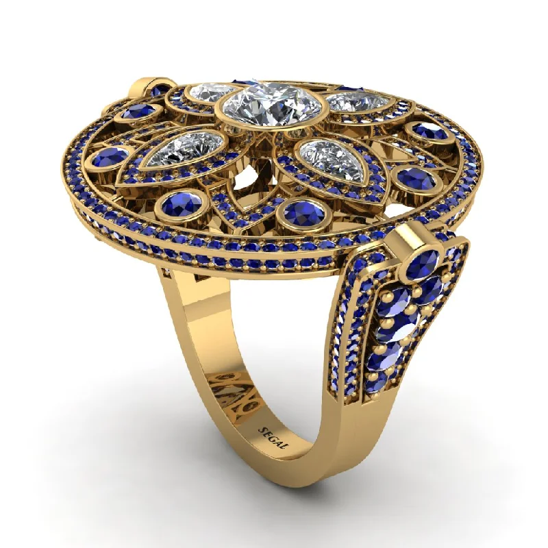 women's engagement ring with sapphires-Diamond Vintage Art Deco Filigree Bezel Ring - Matilda No. 61