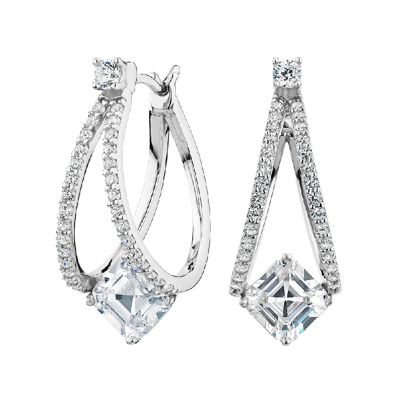 women's statement chandelier earrings-Asscher and Round Brilliant drop earrings with 3.2 carats* of diamond simulants in sterling silver