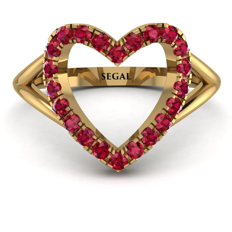 women's double band rings-Split Shank Heart Ruby Ring - Delaney No. 10