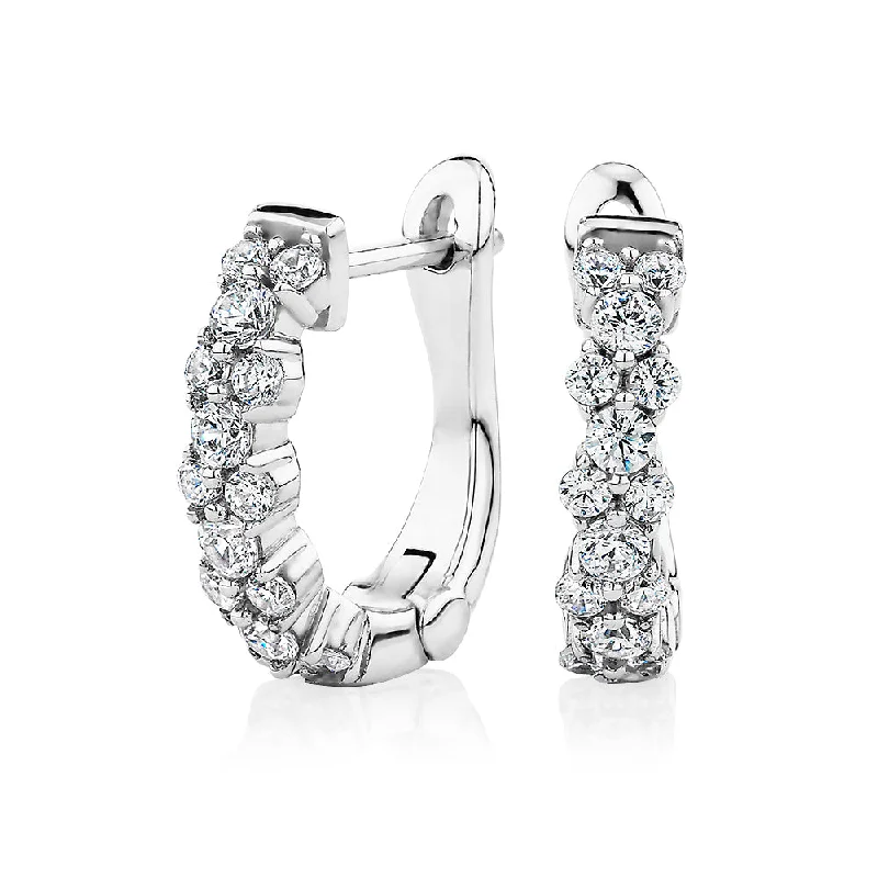 women's chandelier earrings-Round Brilliant hoop earrings with 0.54 carats* of diamond simulants in sterling silver