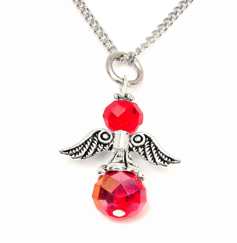 women's butterfly necklaces-Birthstone Guardian Angel Charm Necklace