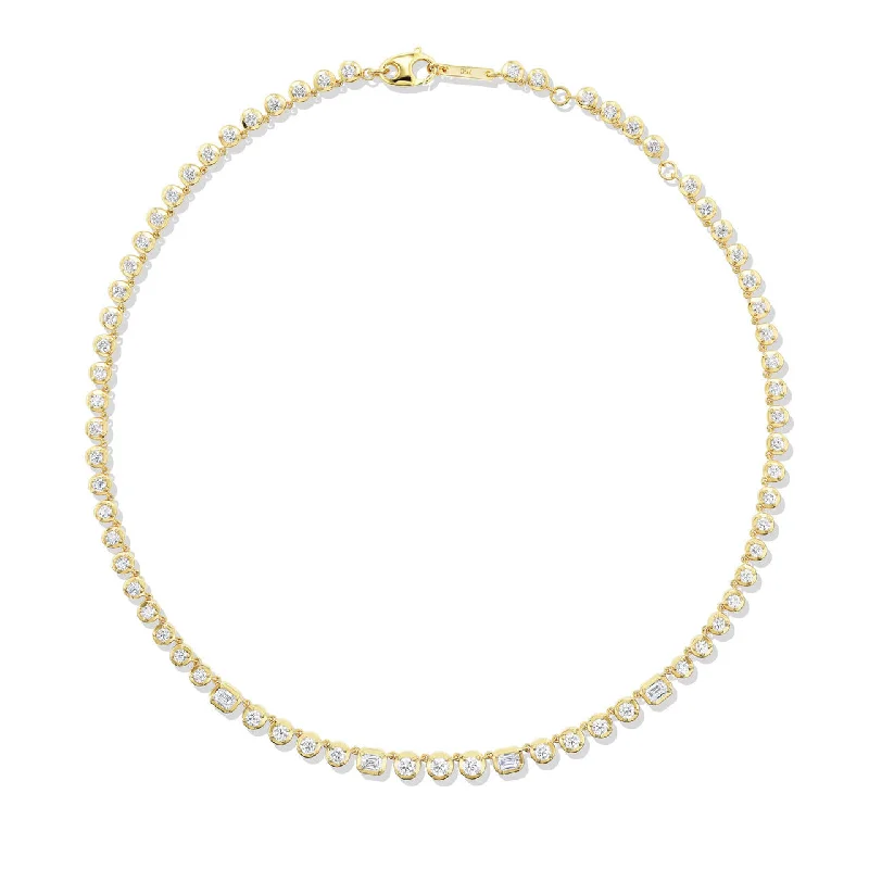 women's beaded necklaces-SHIELD BEZEL SET DIAMOND TENNIS NECKLACE