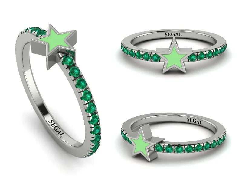 women's luxury rings-Elegant Enamel Star Emerald Ring - Star No. 6