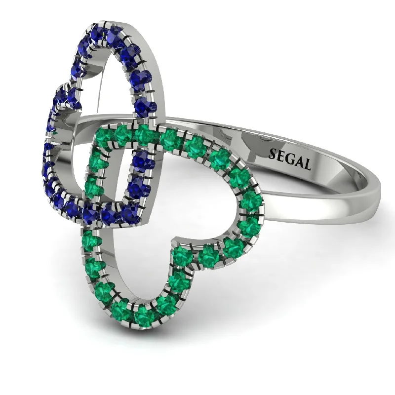 women's silver rings-Two Hearts Sapphire Ring - Selena No. 30