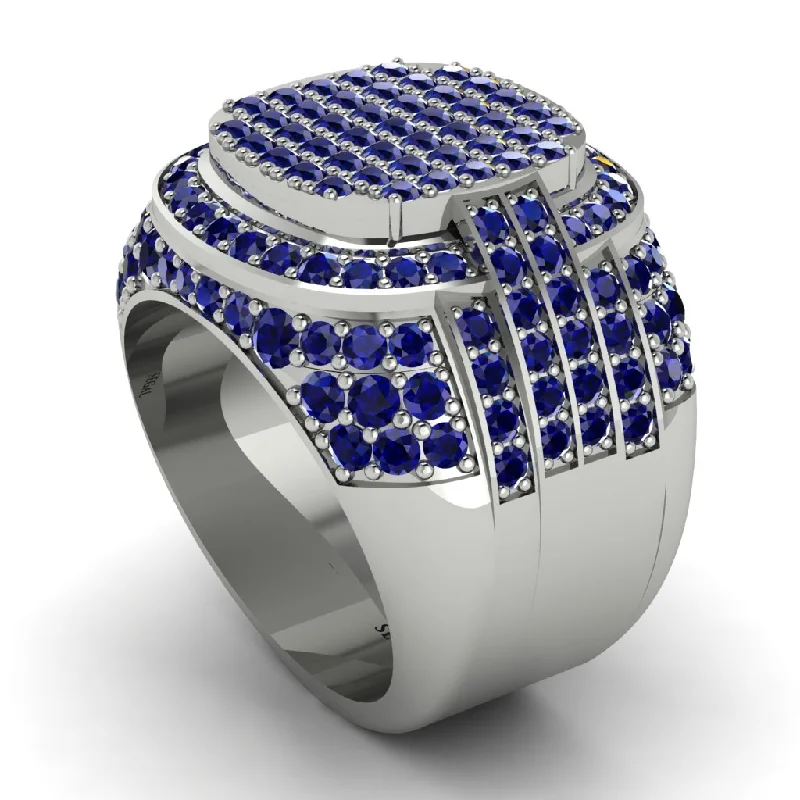 women's custom wedding rings-Natural Sapphire 14K Gold Multi-Tier Men's Pave Ring   - Robin No. 15