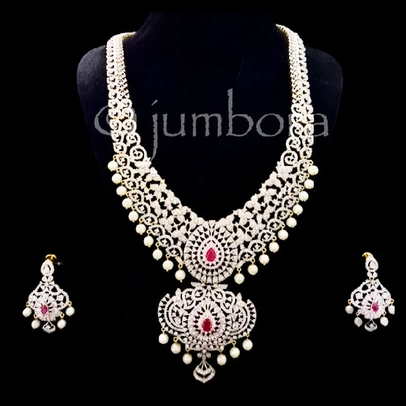 women's layered pendant necklaces-Bridal Statement AD Zircon Necklace Set