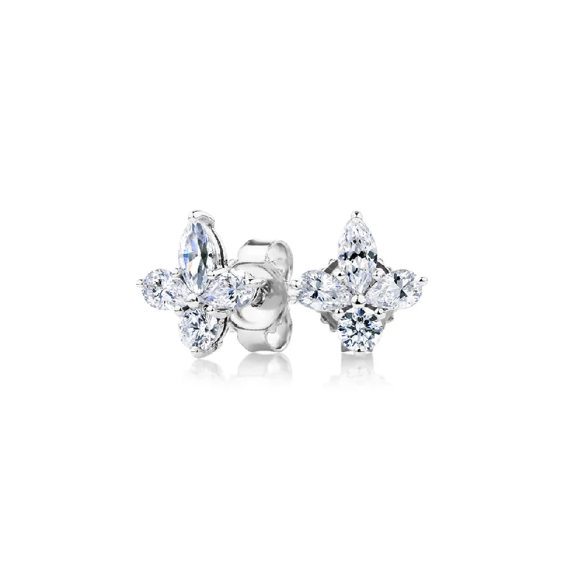 women's oversized earrings-Marquise, Pear and Round Brilliant stud earrings with 0.8 carats* of diamond simulants in 10 carat white gold