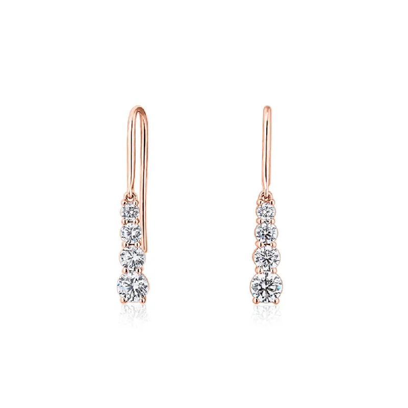 women's bold statement earrings-Round Brilliant drop earrings with 1.24 carats* of diamond simulants in 10 carat rose gold