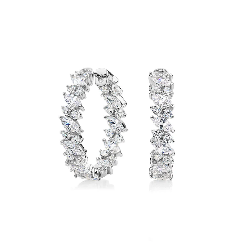 women's high-end earrings-Round Brilliant and Marquise hoop earrings with 4 carats* of diamond simulants in sterling silver