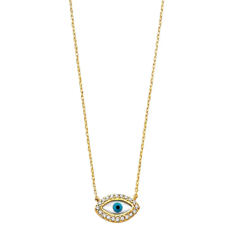 women's engraved name necklaces-14K CZ EVIL EYE NECKLACE