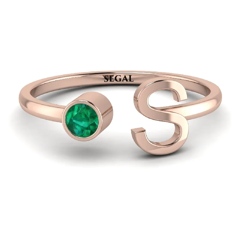 women's gemstone rings-Personalized Open Emerald Ring - Finley No. 5