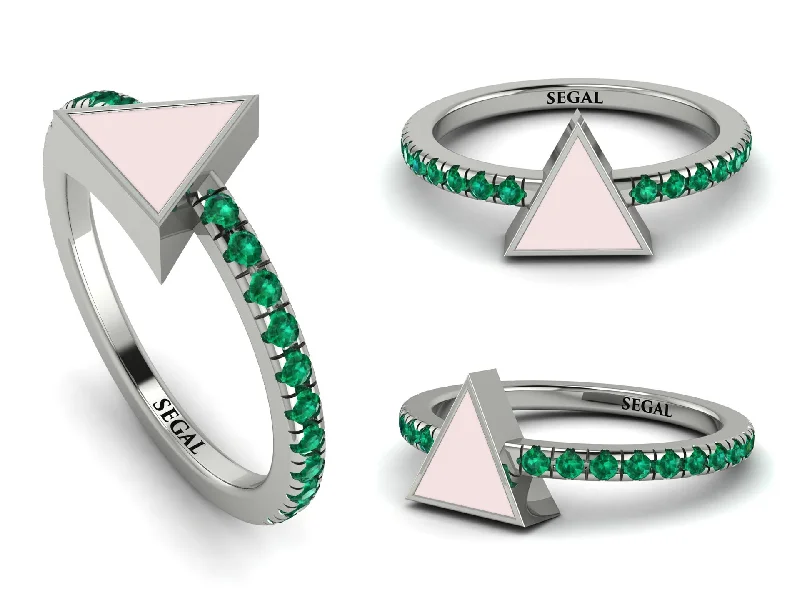 women's minimalist rings-Elegant Enamel Triangle Emerald Ring - Triangle No. 6