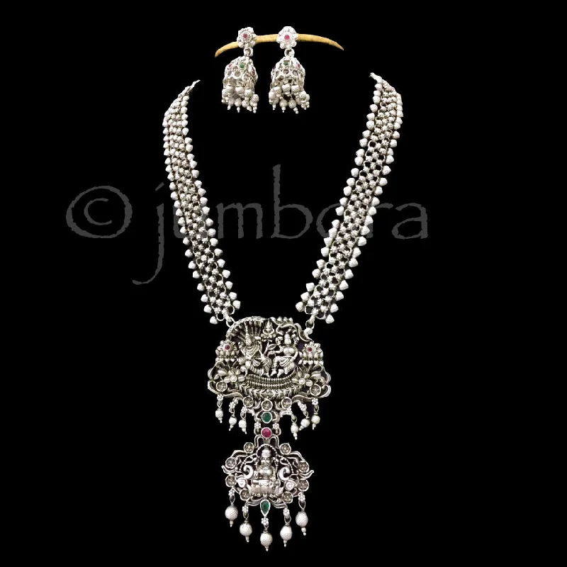 women's stylish necklaces-Mahavishnu & Lakshmi German Silver Oxidized Necklace