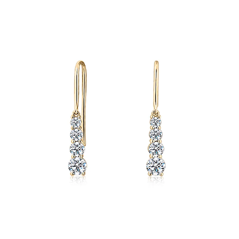 women's infinity earrings-Round Brilliant drop earrings with 1.24 carats* of diamond simulants in 10 carat yellow gold