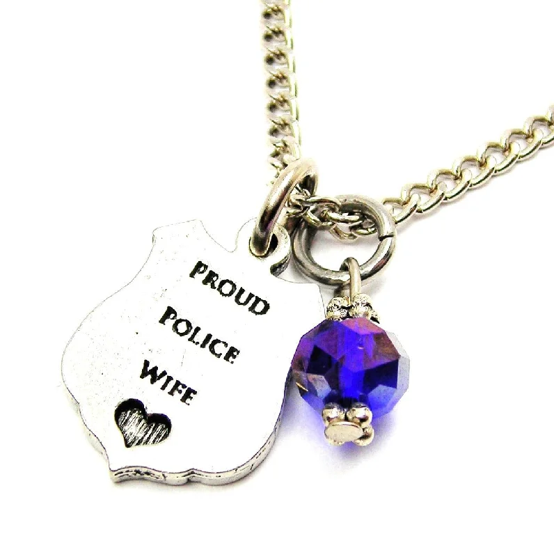 women's statement gemstone necklaces-Proud Police Wife Necklace With Crystal Accent