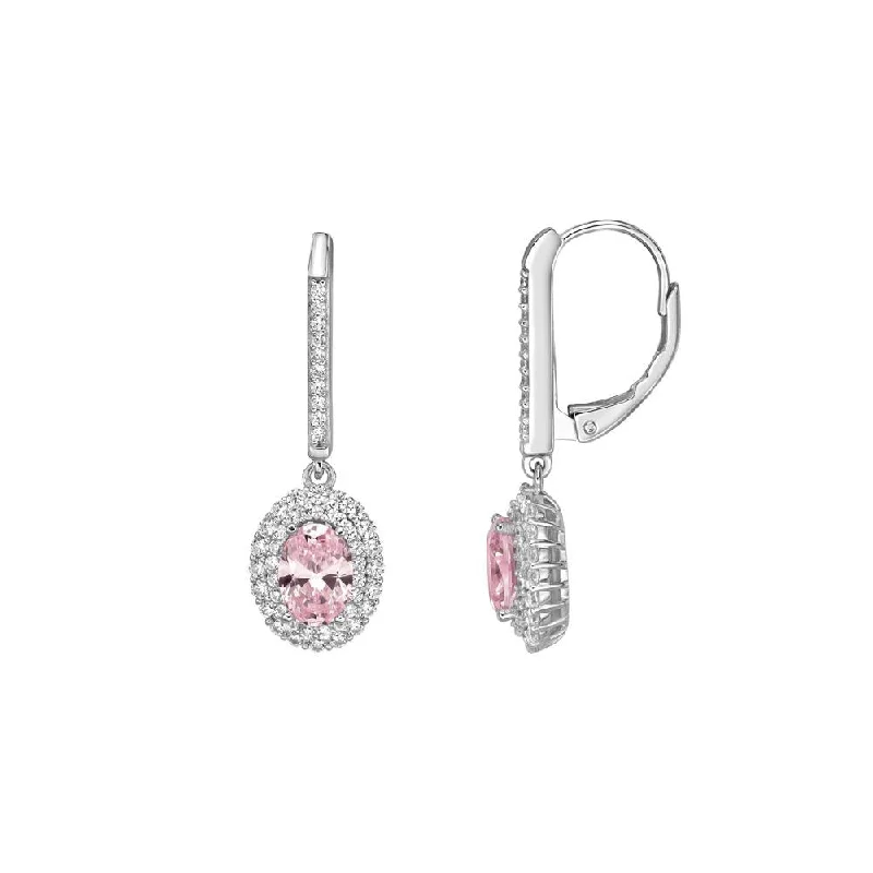 women's gemstone drop earrings-Oval and Round Brilliant drop earrings with 2.22 carats* of diamond simulants in sterling silver