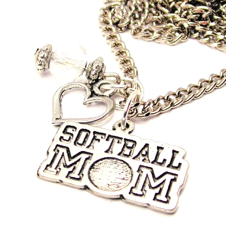 women's celestial necklaces-Softball Mom Necklace with Small Heart