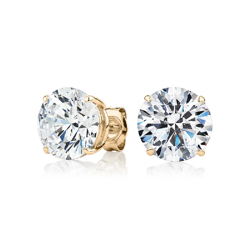 women's floral earrings-Round Brilliant stud earrings with 8 carats* of diamond simulants in 10 carat yellow gold