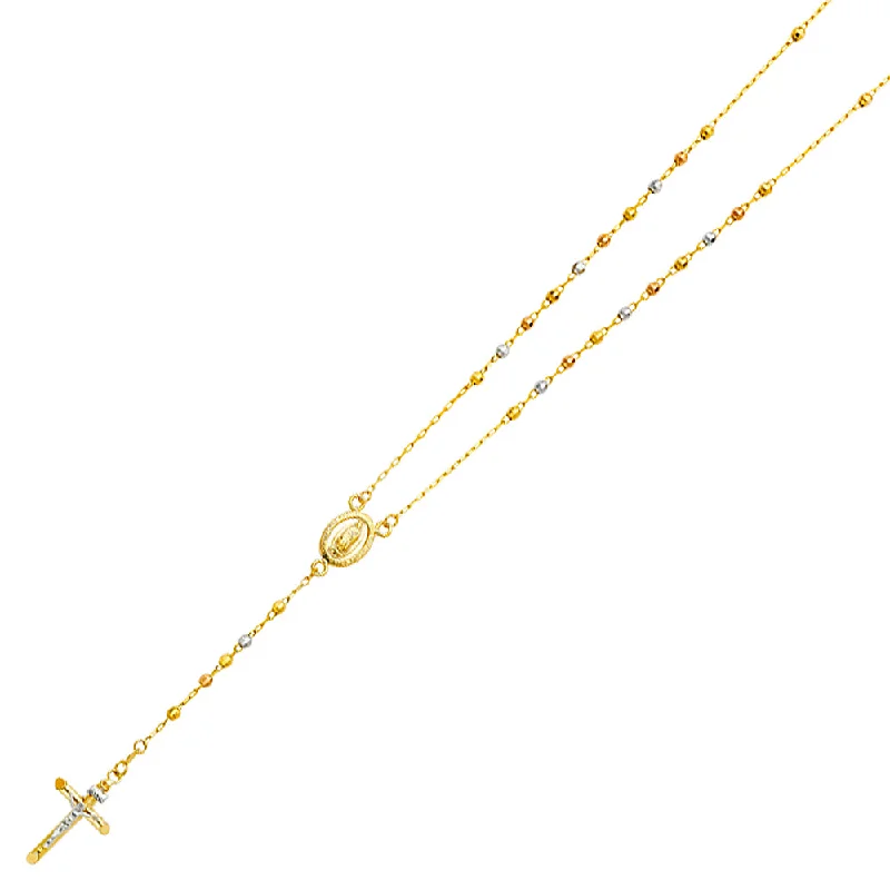 women's inspirational necklaces-14K THREE COLORED GOLD 3MM DISCO BALL ROSARY NECKLACE