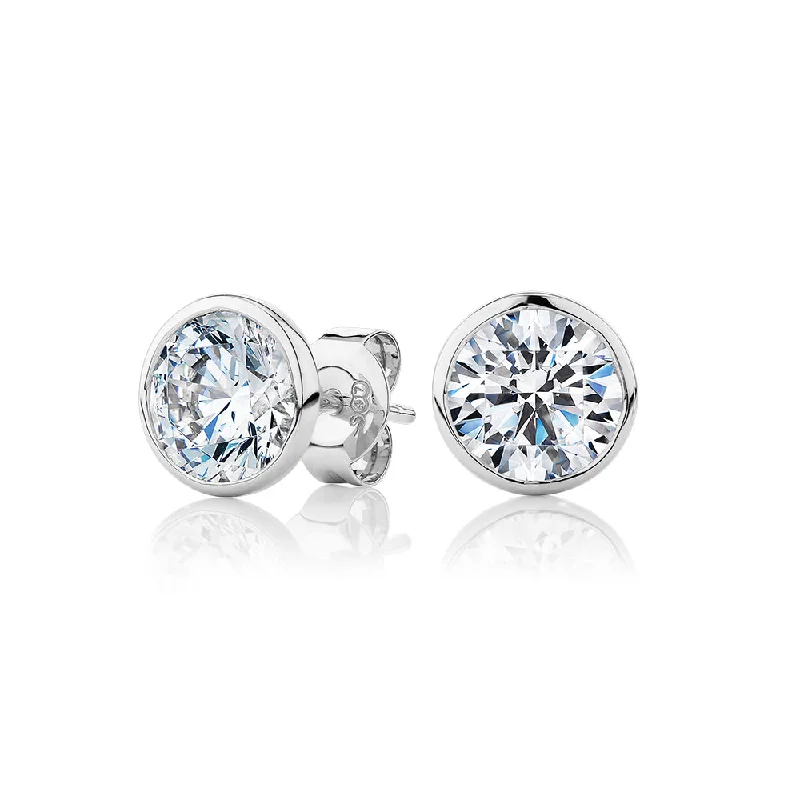 women's sparkling earrings-Round Brilliant stud earrings with 3 carats* of diamond simulants in 10 carat white gold