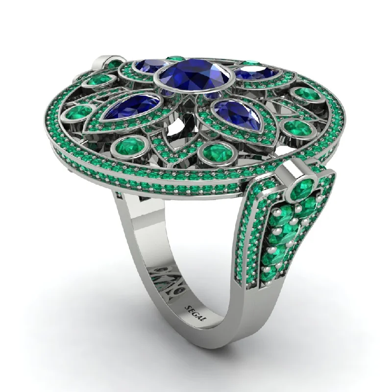 women's cocktail rings-Sapphire Vintage Art Deco Filigree Bezel Ring - Matilda No. 30