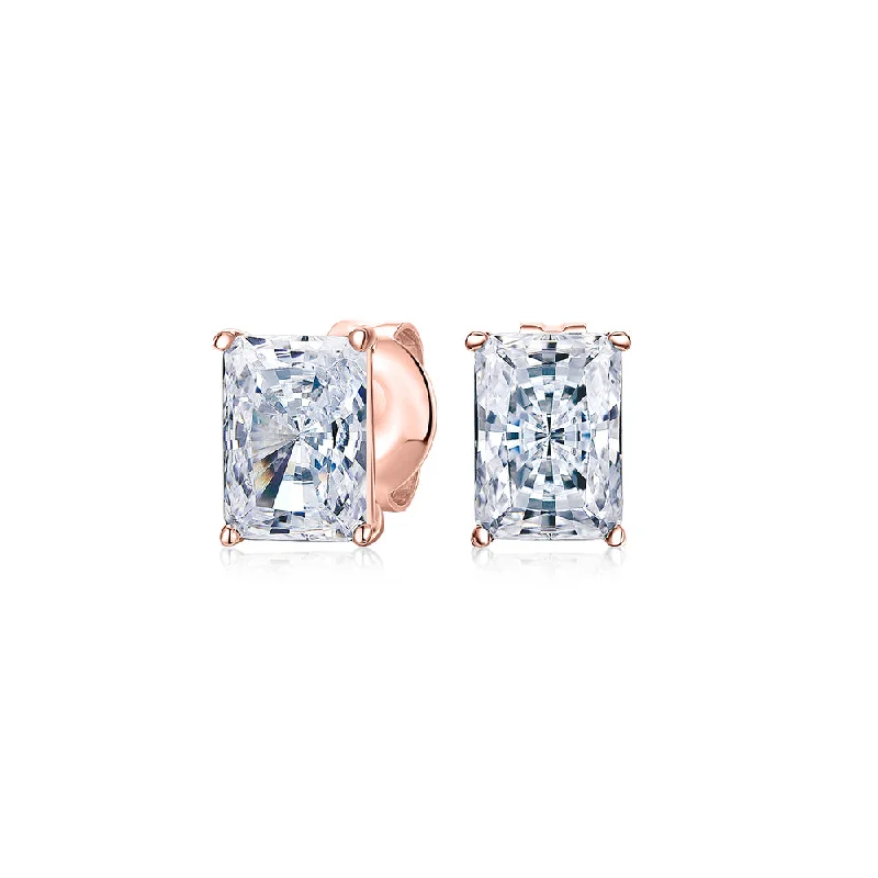 women's chandelier earrings-Radiant stud earrings with 2 carats* of diamond simulants in 10 carat rose gold