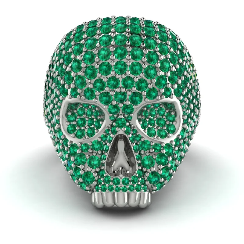 women's luxury gemstone engagement rings-Emerald-Encrusted Skull Men's Fashion Ring - Jules No. 6